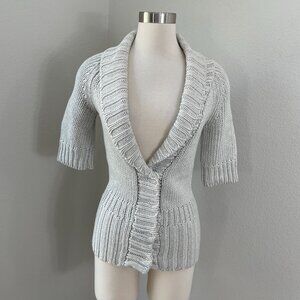 Theory Womens Small Gray Shawl Collar Cardigan Sweater Linen Blend Short Sleeve